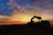 Crawler excavators silhouette are digging the soil in the construction site.