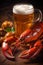 crayfish background crawfish gourmet food snack beer seafood crab glass red. Generative AI.