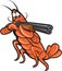 Crayfish Lobster Aiming Shotgun Cartoon