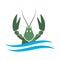 Crayfish logo. Green river lobster, langoustine or crustacean delicacies isolated on white background. Seafood design