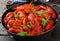 Crayfish. Red boiled crawfishes on table in rustic style, closeup.