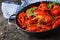 Crayfish. Red boiled crawfishes on table in rustic style, closeup.