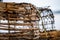 crayfish traps on a fishing boat. lobster wooden pots on the back of a fishing ship in australia