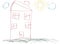 Crayon childlike hand drawn picture of house