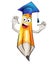 Crayon funny cartoon character Vector watercolor. Student graduation Back to school concepts