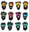 Crazy beard mustache silhouettes