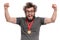 Crazy bearded man with medal