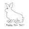 Crazy Bunny Chinese New Year. The rabbit is the symbol of the Chinese horoscope. Continuous line drawing illustration