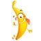 Crazy cartoon yellow banana fruit character go bananas