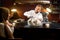 Crazy chef cook cutting alive rabbit