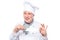 Crazy chef with a sharp knife emotional portrait on a white