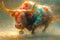 crazy creative Bull - muscular abstract ANTHROPOMORPHIC bull running