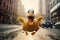 crazy duck open mouth running to you in New York city funny illustration AI Generated