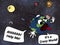 Crazy Earth Scaring Away Neighbouring Planets Cartoon Illustration