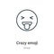 Crazy emoji outline vector icon. Thin line black crazy emoji icon, flat vector simple element illustration from editable emoji