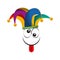 Crazy face with harlequin hat isolated icon