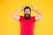 Crazy fail. Crazy hipster keep mouth open yellow background. Bearded man with crazy look. Gesturing despair and