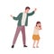 Crazy father screaming to little fear daughter vector flat illustration. Innocent baby girl victim of domestic violence