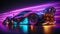 Crazy futuristic sports car racing through neon night lights.