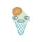 Crazy giggle face mint ice cream cone character with chocolate cookie. Perfect print for tee, sticker, poster. Cartoon vector