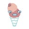 Crazy giggle face strawberry ice cream cone character. Perfect print for tee, sticker, poster. Cartoon vector illustration for