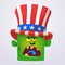 Crazy green cartoon monster wearing Uncle Sam hat. Design character for American Independence Day. Vector illustration for print.