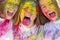 Crazy hipster girls. Happy youth party. Optimist. Spring vibes. positive and cheerful. colorful neon paint makeup