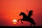 Crazy horse on horseback at sunset