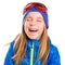 Crazy laughing funny kid girl with winter hat