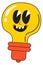 Crazy lightbulb character. Funny lamp with laughing face