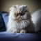 A Crazy Look of a Persian Cat on a Cozy Pillow