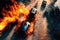 Crazy mad car chase, explosions sparks action. Sports cars are a danger race for survival. Fire and flames from under the wheels.