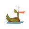 Crazy Male Mallard Duck Swimming, Funny Bird Cartoon Character Vector Illustration