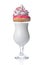 Crazy milk shake with pink donut, whipped cream, sprinkles and marshmallows in glass