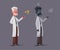 Crazy old scientist is conducting a scientific experiment. Remote controller. Funny character. Cartoon vector illustration