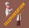 Crazy old scientist is teleporting. Funny character. Cartoon vector illustration