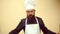 Crazy people. Excited bearded cook. Chef cook ready to cooking. Funny kitchen. Isolated on yellow background.