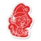 crazy quirky cartoon distressed sticker of a monkey sitting wearing santa hat