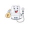 Crazy rich electric water heater mascot design having money bags