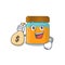 Crazy rich honey jar mascot design having money bags