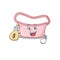 Crazy rich women waist bag mascot design having money bags