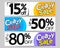 Crazy Sale, set web banners design template, up to 15% 50% 80% off, vector illustration