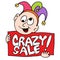 Crazy sale sign with jester