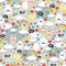 Crazy seamless pattern with eggs and monsters.