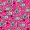 Crazy seamless pattern with funny cat and shit.