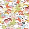 Crazy seamless pattern with strange creatures.