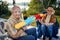 Crazy Senior couple.Senior couple on  vacation  playing with water gun