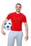 Crazy sportive man holding soccer ball