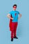 Crazy superhero guy in colorful clothes