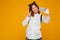 Crazy teenage schoolgirl in uniform with backpack